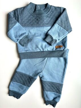 Blue Quilted-Accent Kids Matching Sweat Set - Lila & Jack 3-6M